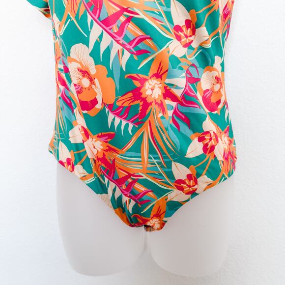 NWT Maree Maree One Shoulder Floral Print Ruffle Swimsuit US 6 Tropical Resort - Picture 3 of 7